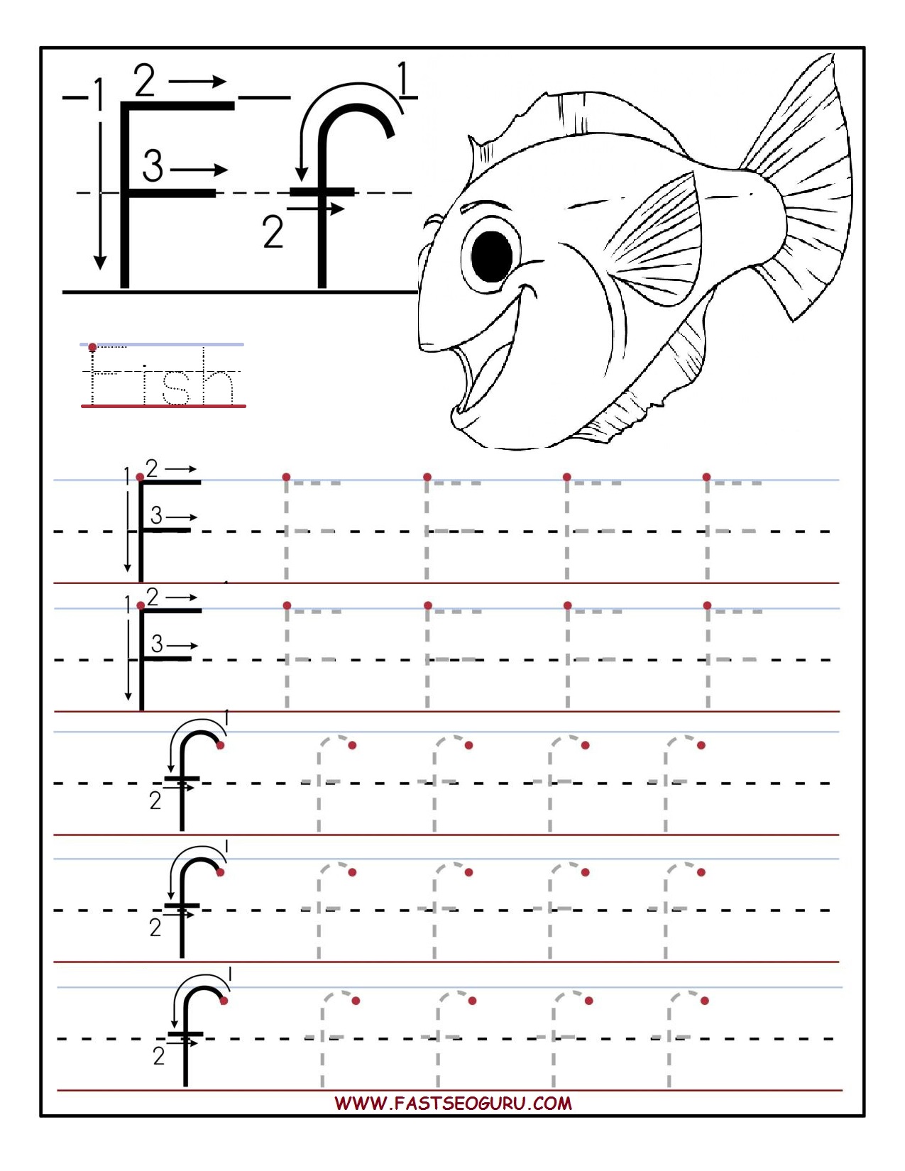Printable letter F tracing worksheets for preschool